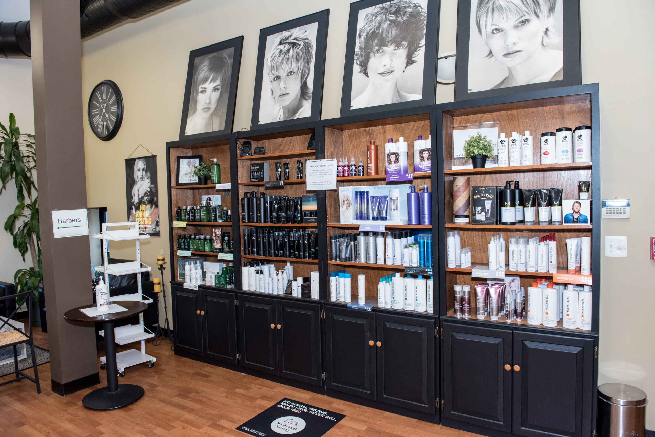 Signature Salon Pro's shelf of beauty and hair products.