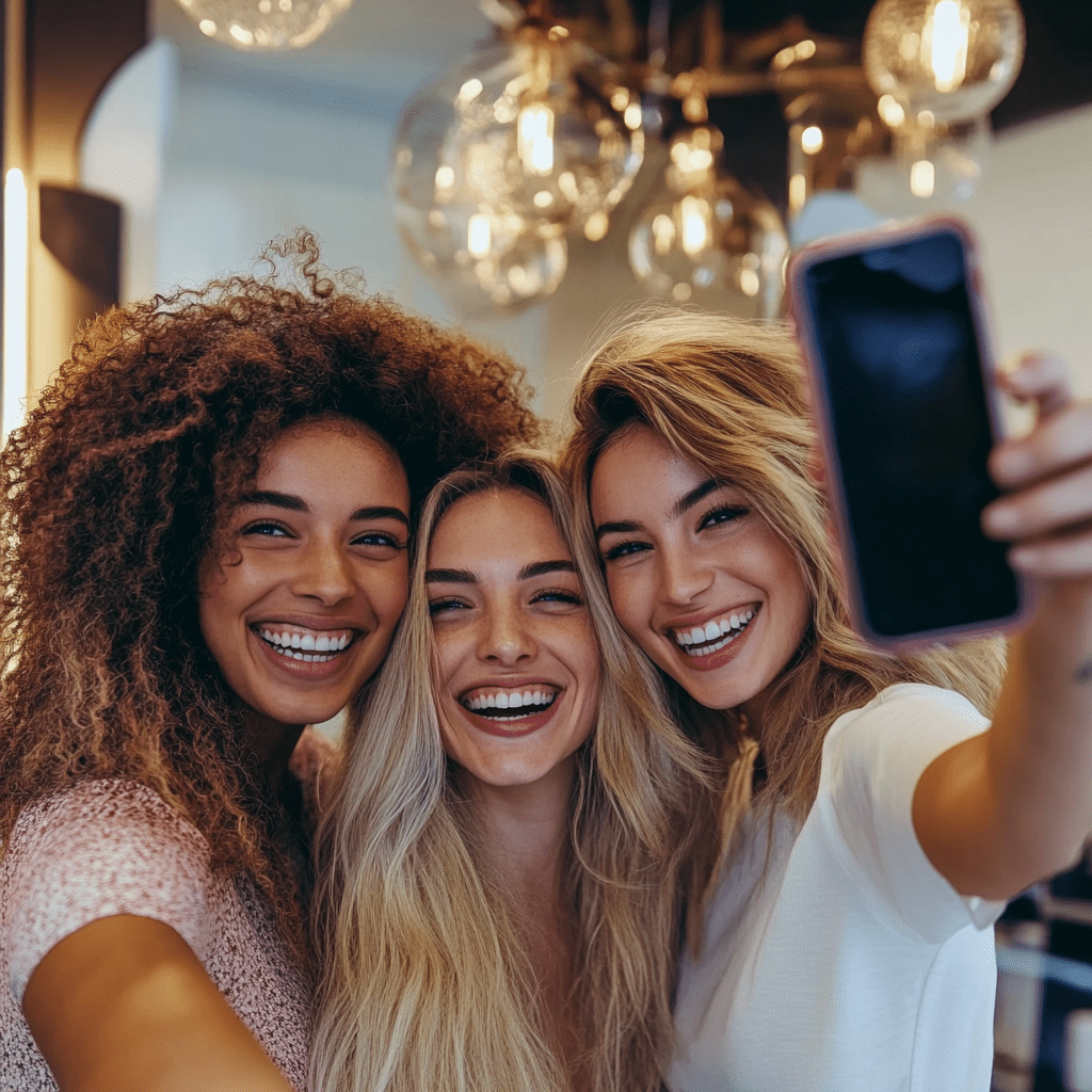 three girls taking a selfie