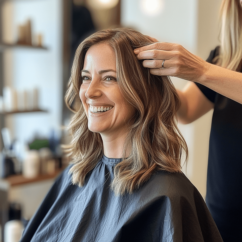 35 year old woman getting her hair done