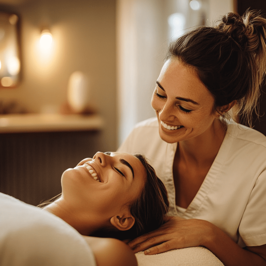 a client enjoying her treatment