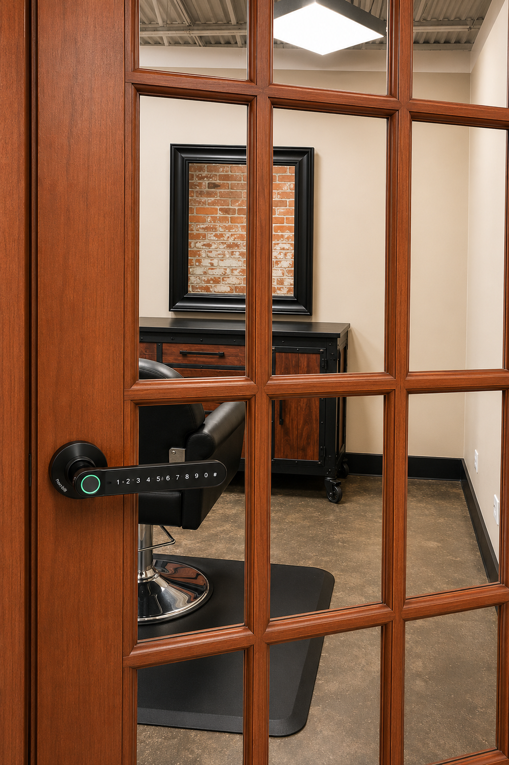salon suite with door and lock